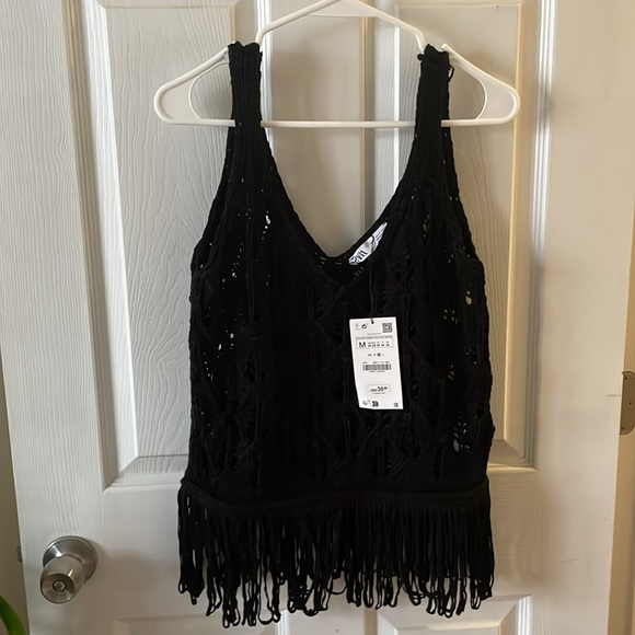 Zara Fringe Knit Top / Cover-Up. - Picture 6 of 8